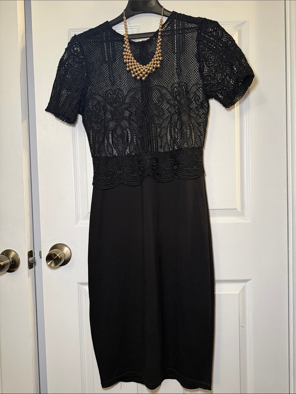 Zara Black Lace Mesh Midi Dress Bodycon Cocktail Party L - Picture 3 of 8